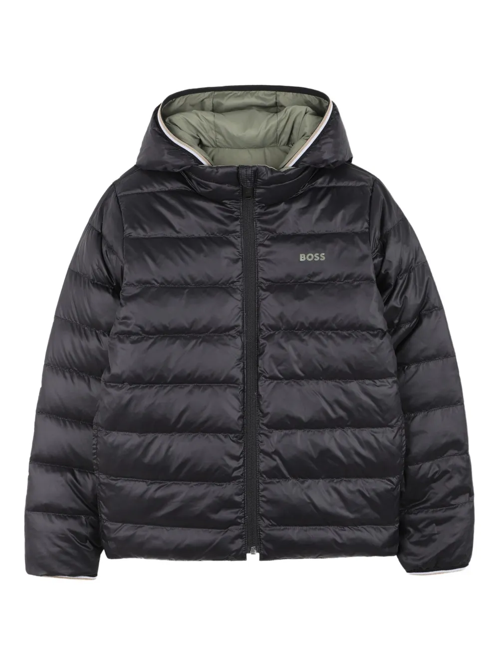 картинка Двусторонний пуховик BOSS Kidswear, зеленый от магазина Одежда+