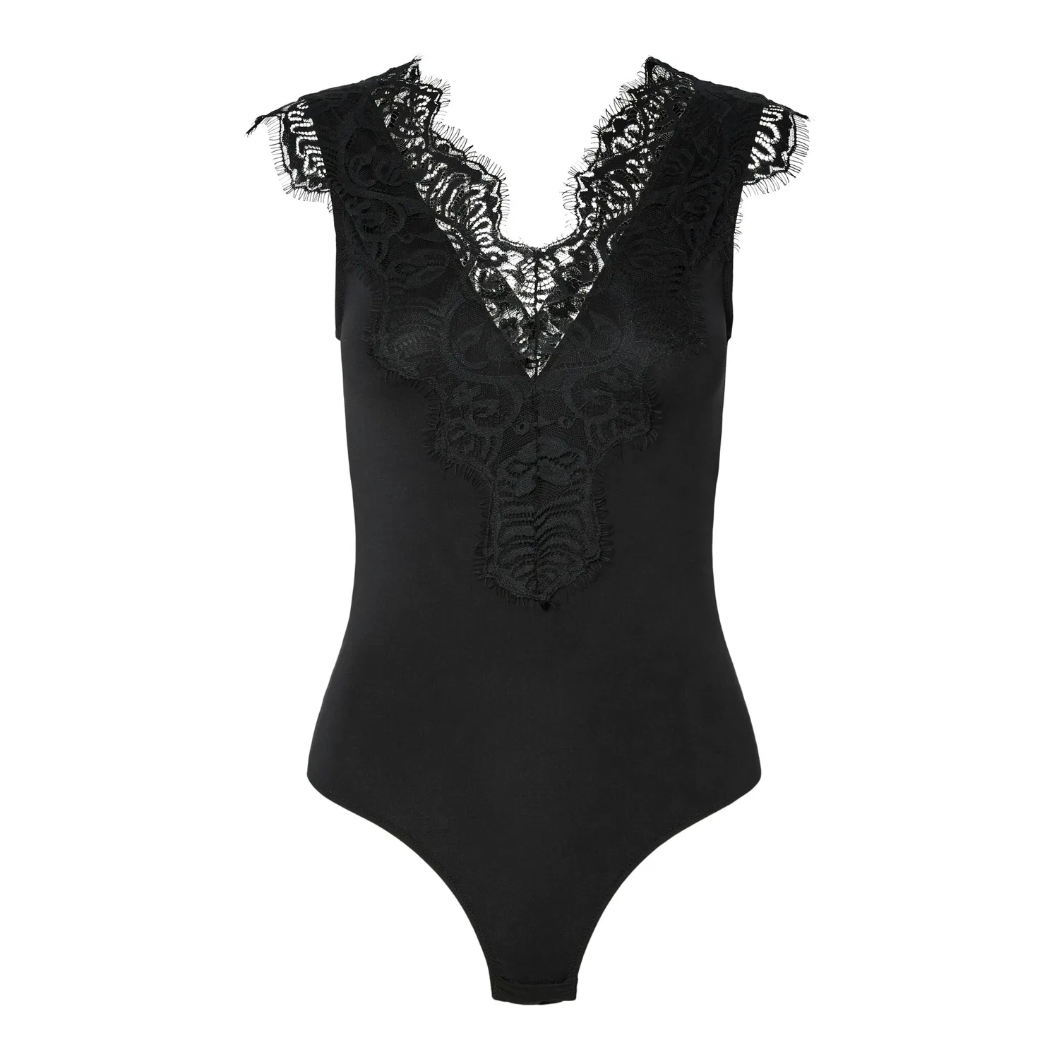 картинка Женское боди с V-образным вырезом и кружевом pieces, Black от магазина Одежда+