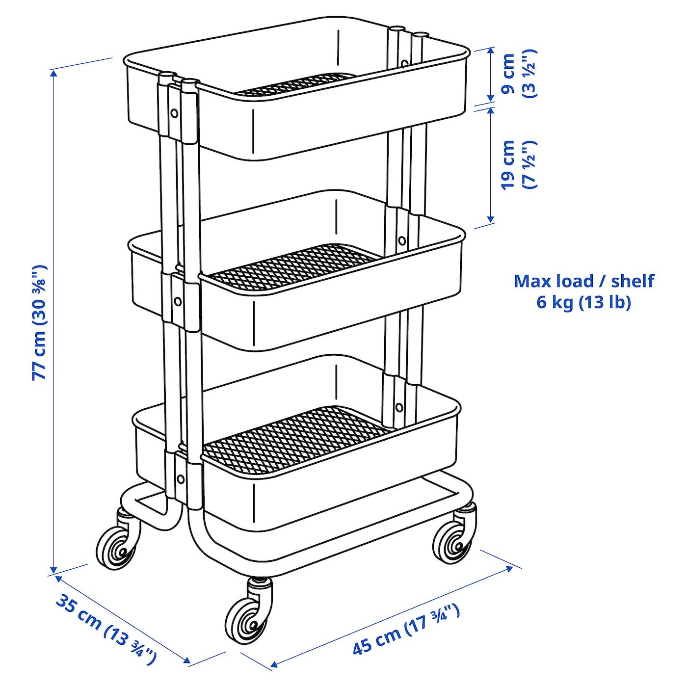 картинка Тележка IKEA RАSKOG, 35x45x77 см, серо-зеленый от магазина Одежда+