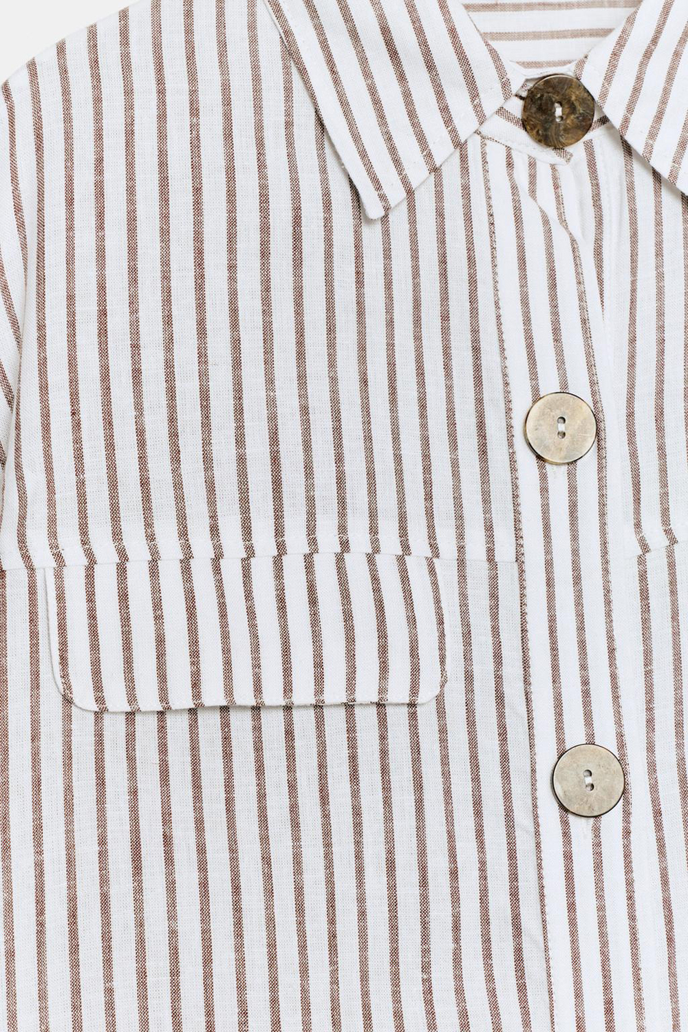 картинка Рубашка Zara Striped Linen Blend, белый/коричневый от магазина Одежда+