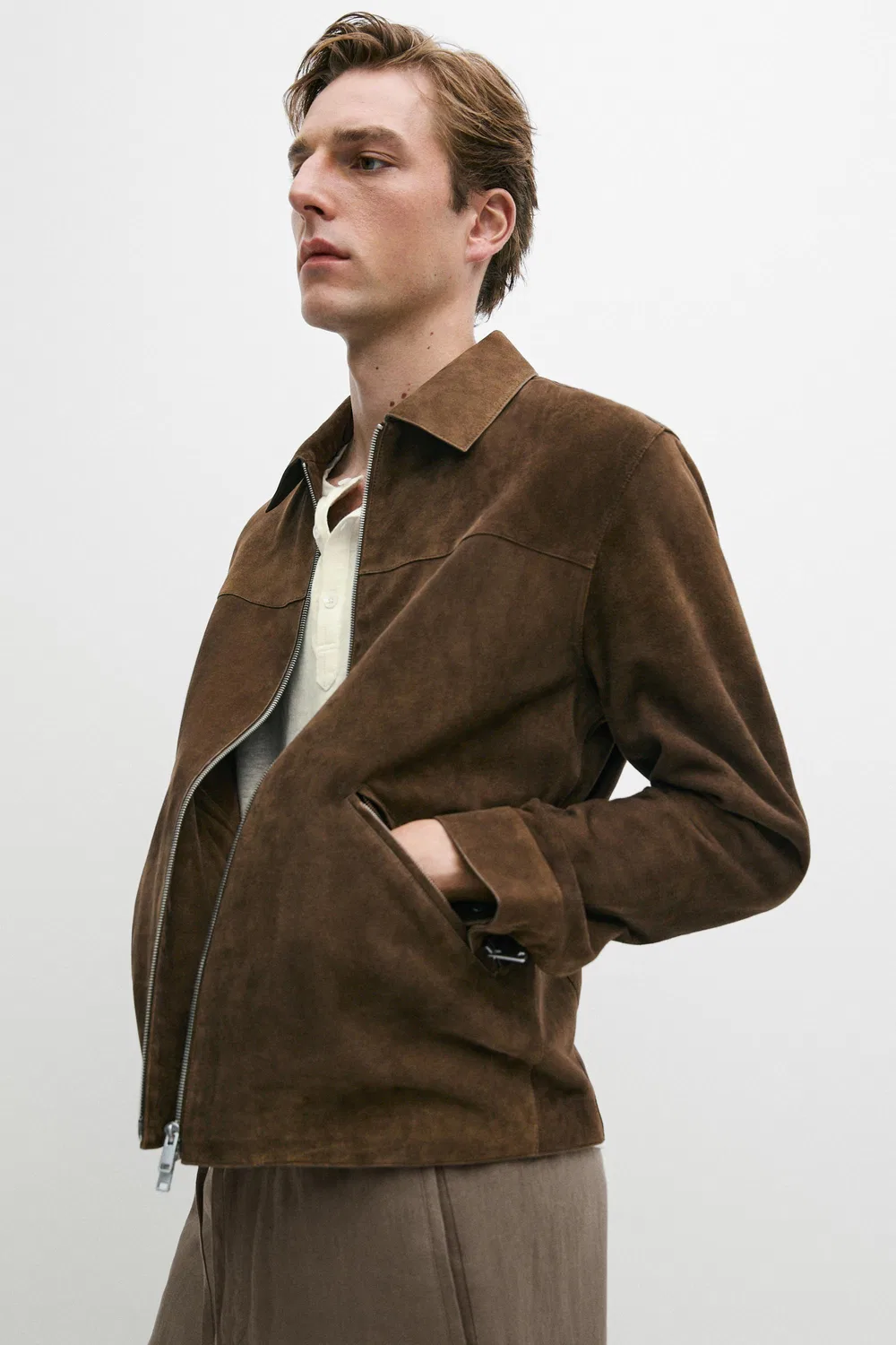картинка Куртка Massimo Dutti Suede Leather Zip-Up, коричневый меланж от магазина Одежда+