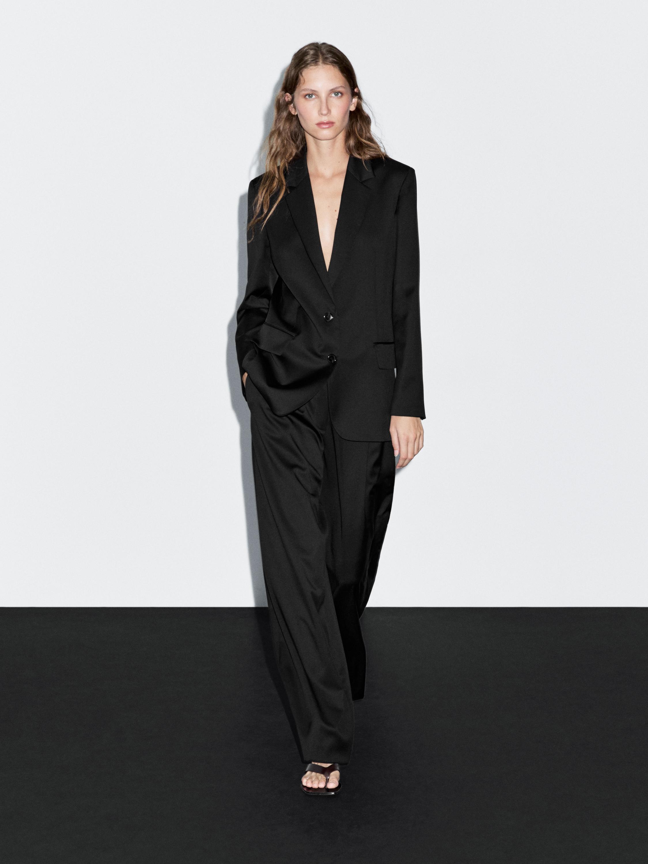 картинка 100% очень тонкая шерсть, плиссированные брюки Massimo Dutti, черный от магазина Одежда+