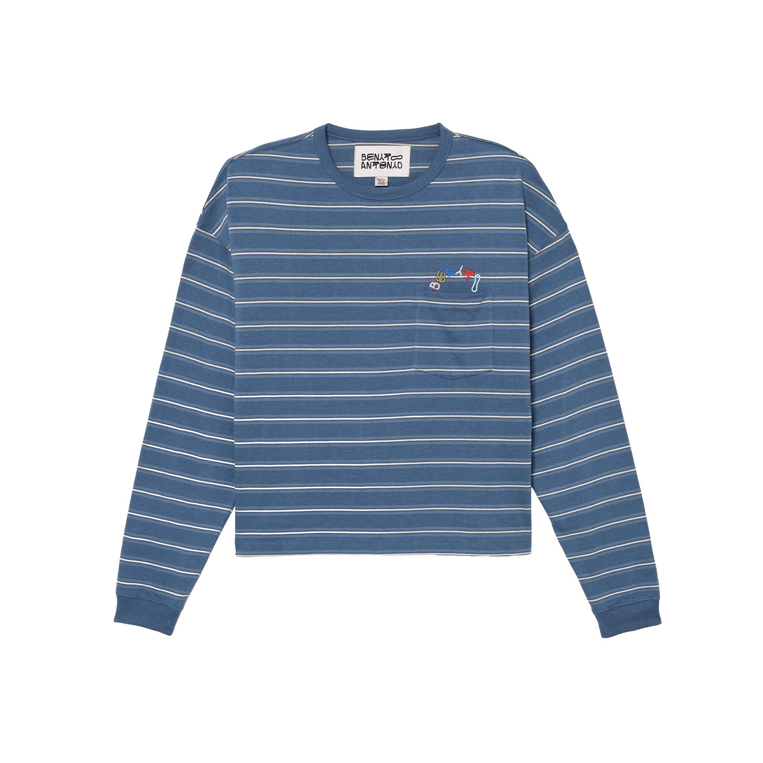 картинка Лонгслив Zara Benito Antonio Collection Striped With Embroidered Pocket, синий от магазина Одежда+