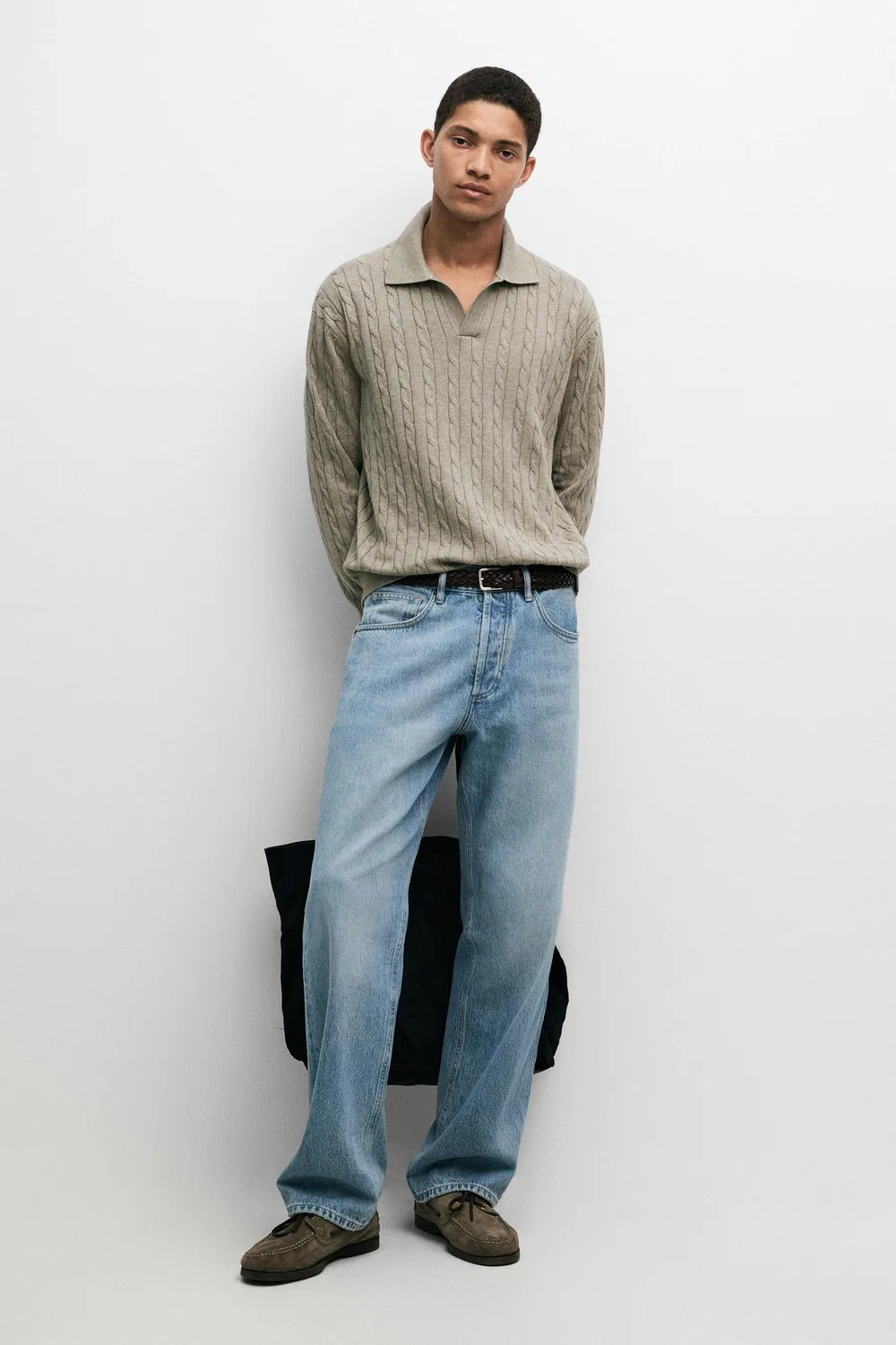 картинка Поло-свитер Massimo Dutti 100% Cotton Cable-knit, серовато-зеленый от магазина Одежда+