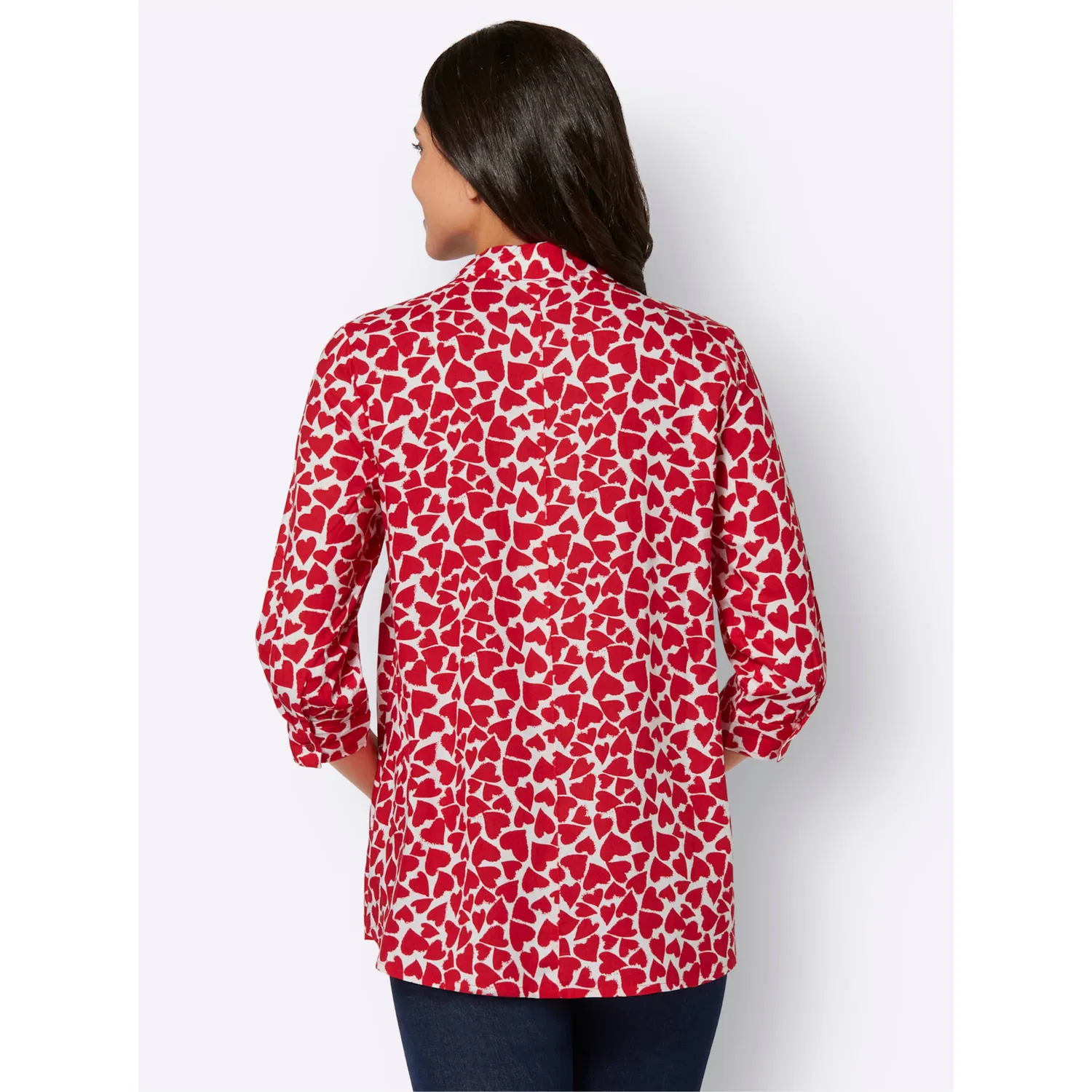картинка Женская удлиненная блуза с принтом Classic Basics, White-Red Patterned от магазина Одежда+