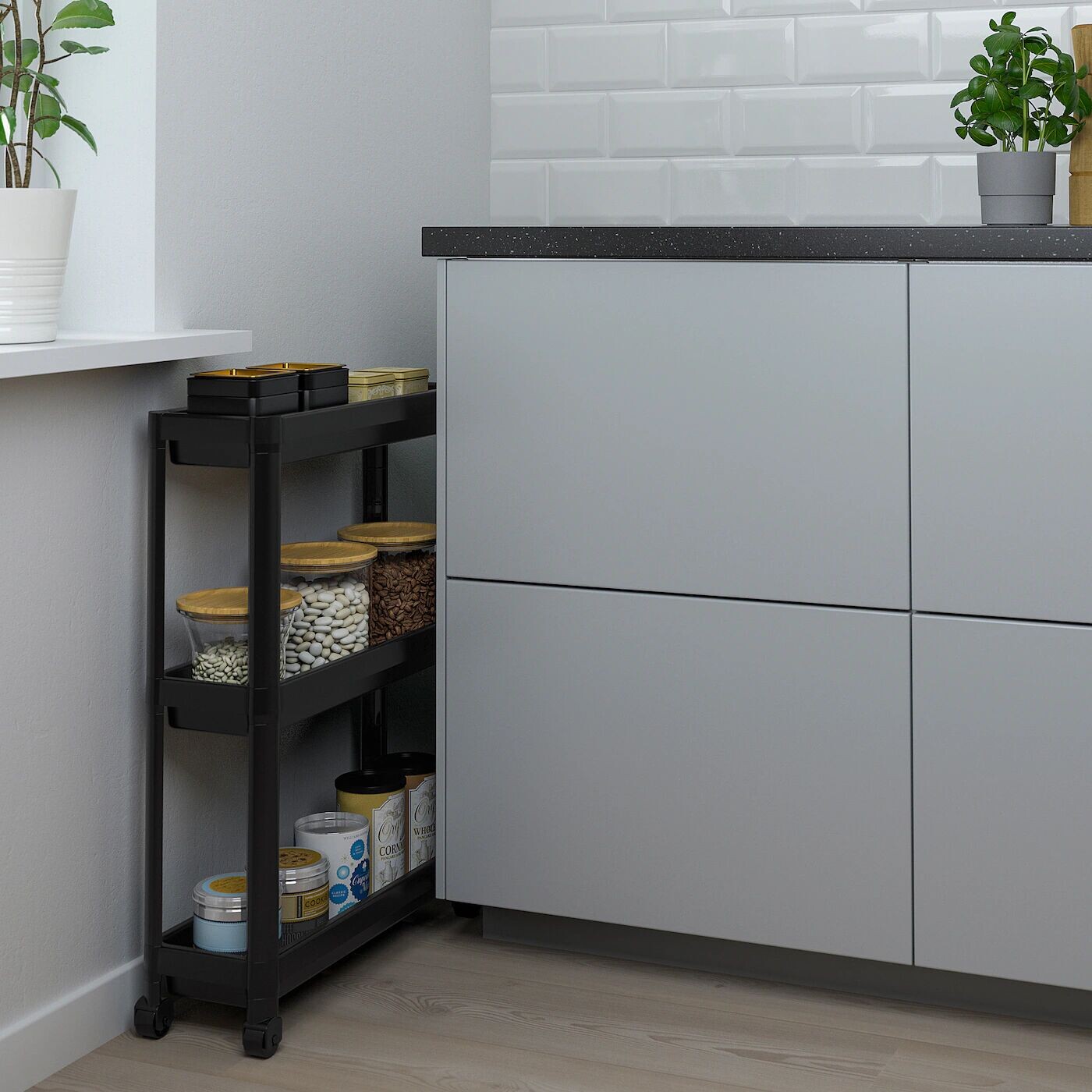картинка Тележка, черная, 54x18x71 см, VESKEN IKEA от магазина Одежда+