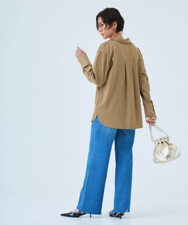 картинка Базовая атласная рубашка Rasw, beige от магазина Одежда+