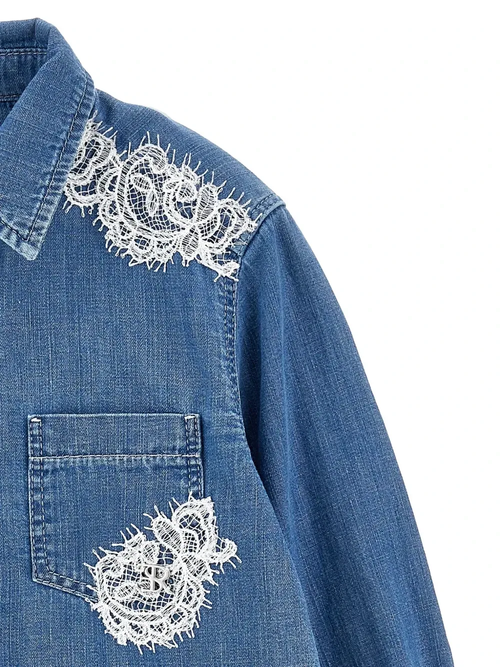 картинка Рубашка с кружевной отделкой Ermanno Scervino Junior, синий от магазина Одежда+