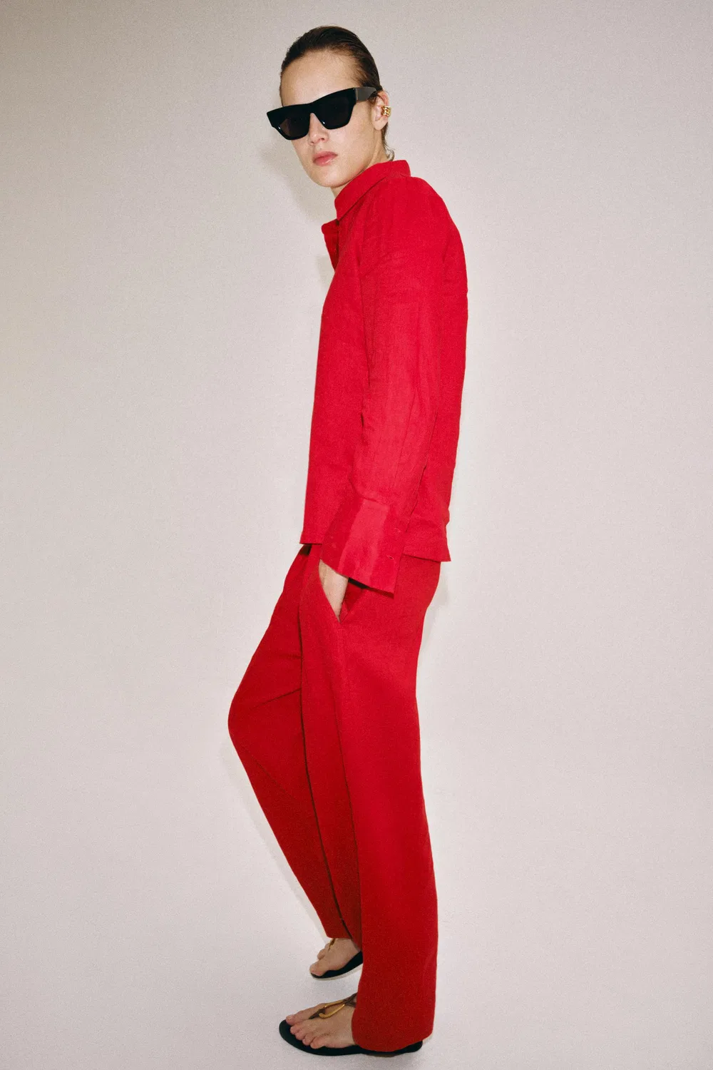 картинка Рубашка из 100% льна из коллекции ZW. ZARA, Red от магазина Одежда+