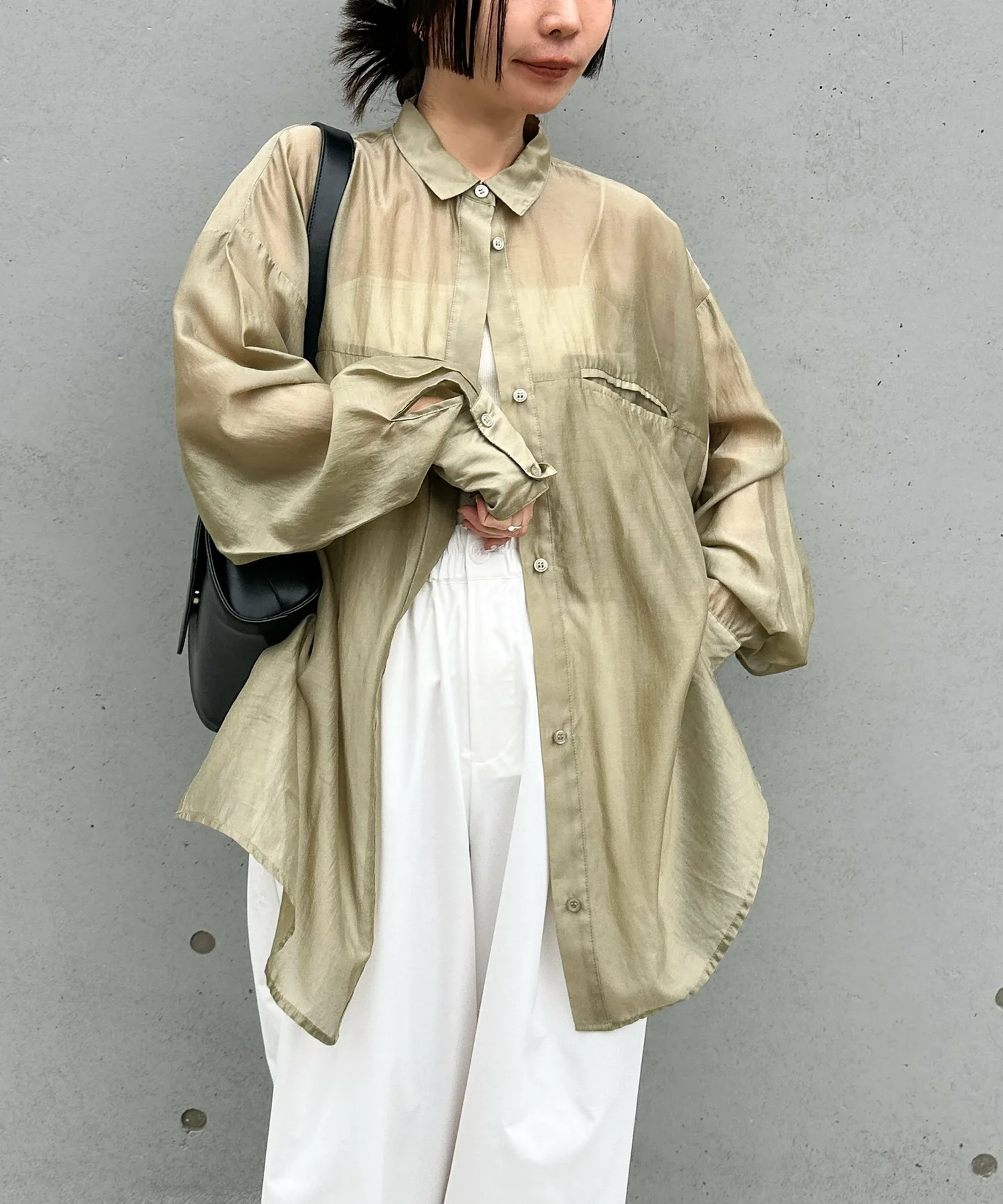 картинка Прозрачная рубашка оверсайз Select Moca, Khaki-03 от магазина Одежда+