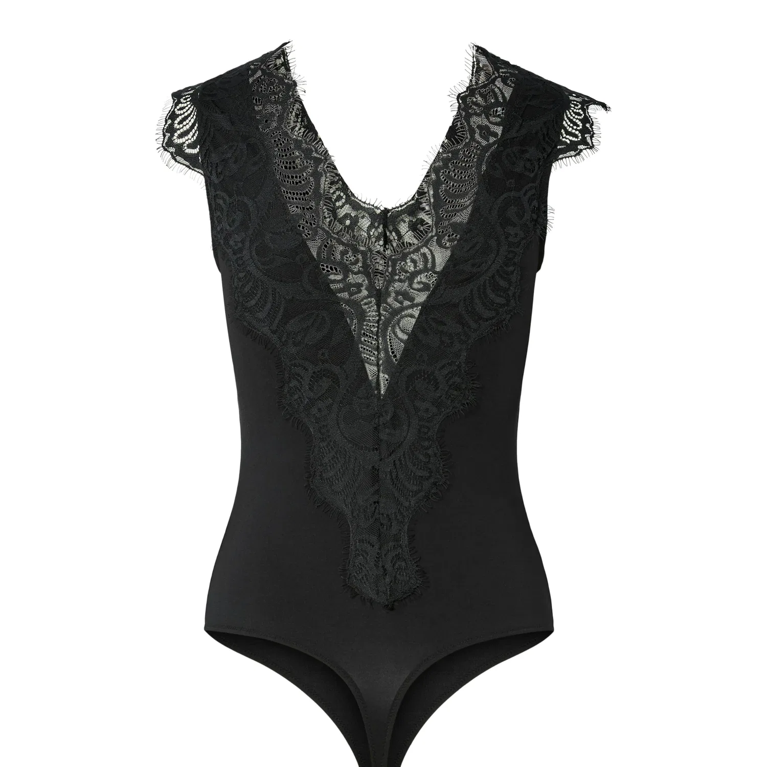 картинка Женское боди с V-образным вырезом и кружевом pieces, Black от магазина Одежда+