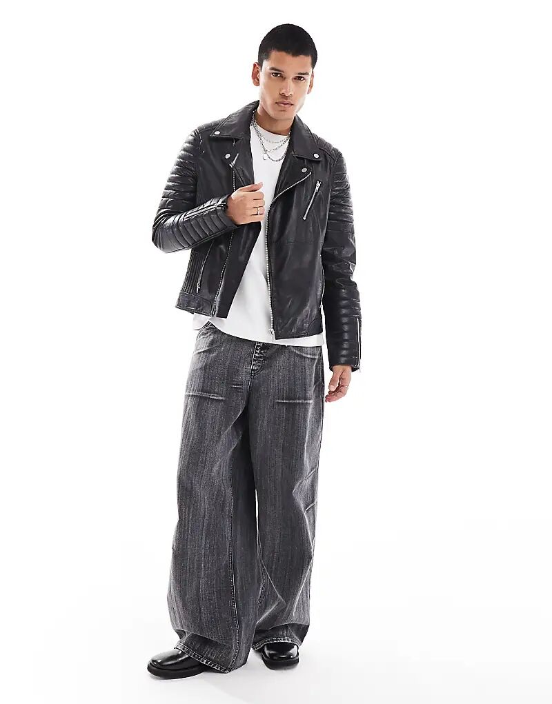 картинка Куртка Barneys Leather Biker with Quilted Ribbed Sleeves, черный от магазина Одежда+