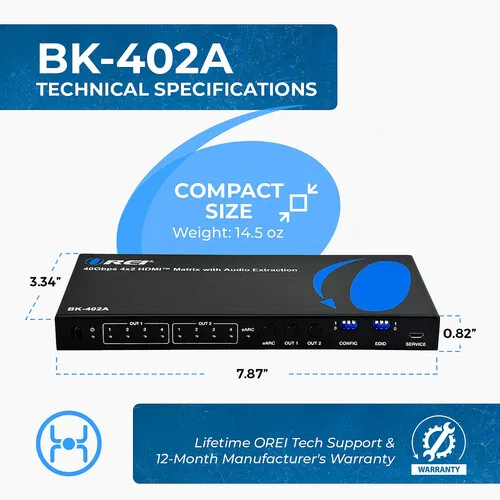 картинка OREI 8K60 4x2 HDMI Matrix (Audio Extract, eARC) от магазина Одежда+