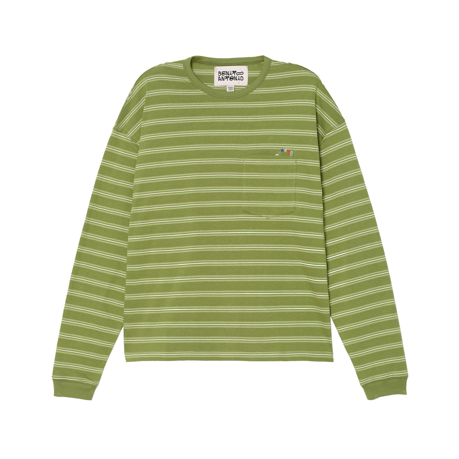 картинка Лонгслив Zara Benito Antonio Collection Striped With Embroidered Pocket, зеленый от магазина Одежда+