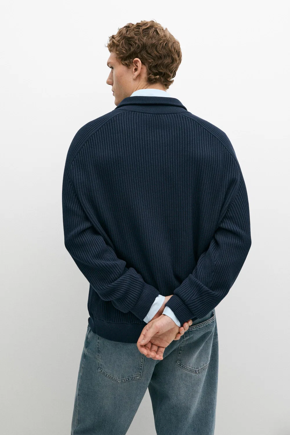 картинка Кардиган Massimo Dutti 100% Cotton Ribbed Knit, темно-синий от магазина Одежда+