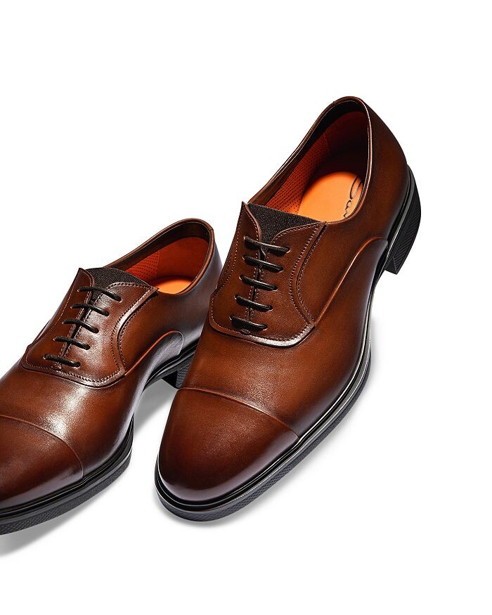 картинка Мужские модельные туфли Santoni с легким носком и шнуровкой, черный от магазина Одежда+