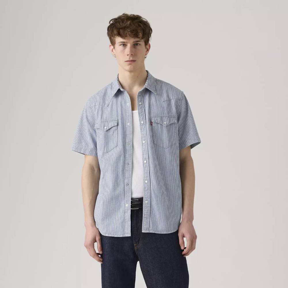 картинка Мужская рубашка Levi's Short Sleeve Classic Western, синий от магазина Одежда+