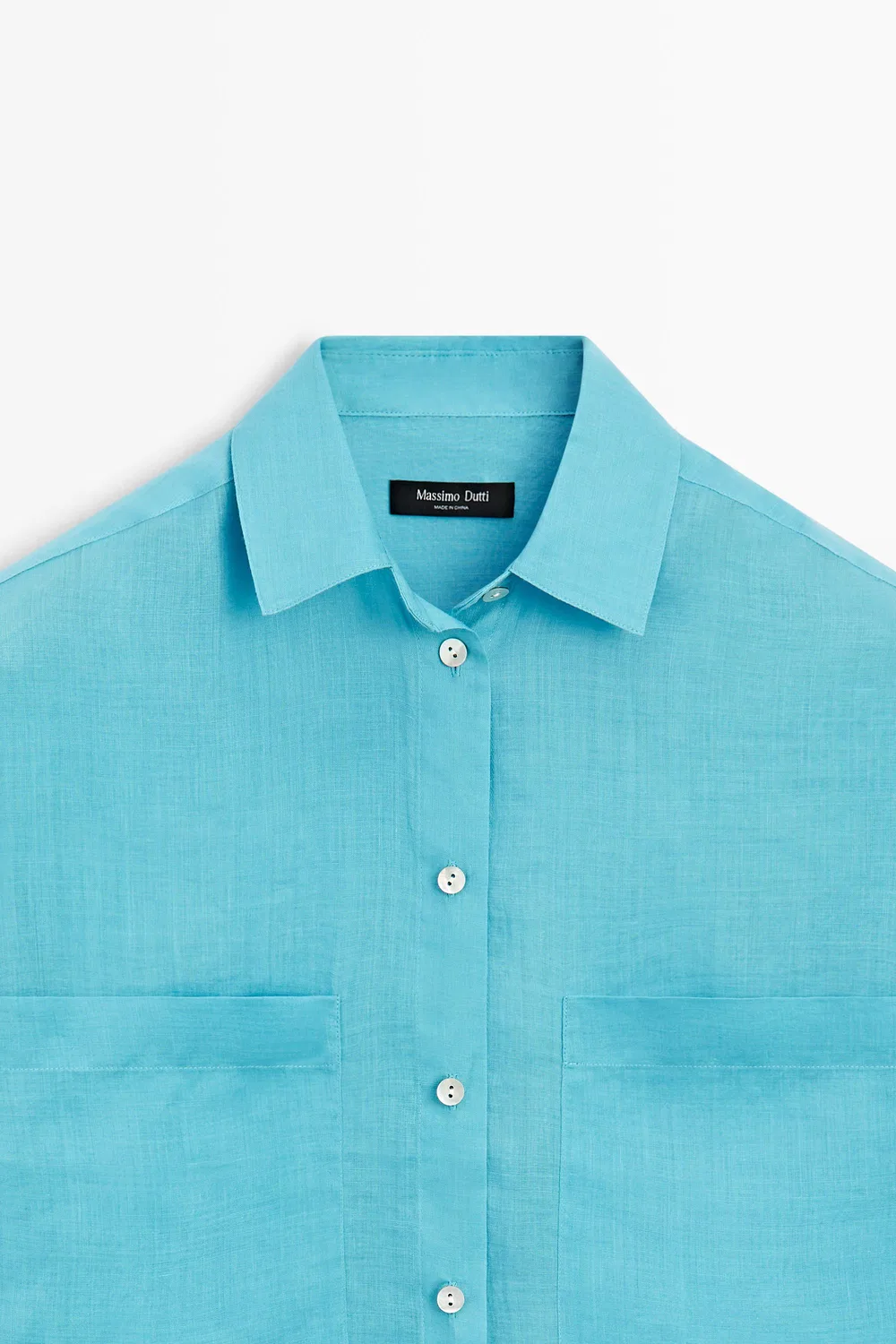 картинка Рубашка Massimo Dutti 100% Ramie Flowing Pocket, бирюзовый от магазина Одежда+