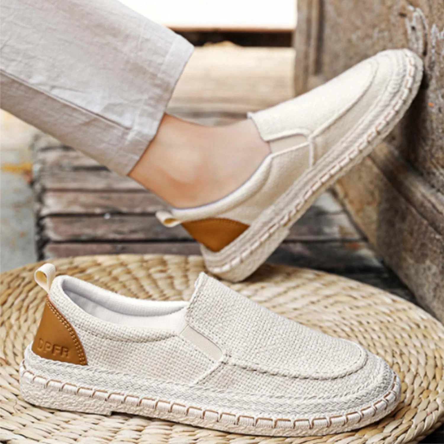 картинка Мужские спортивные тапочки с плоской подошвой, Beige от магазина Одежда+