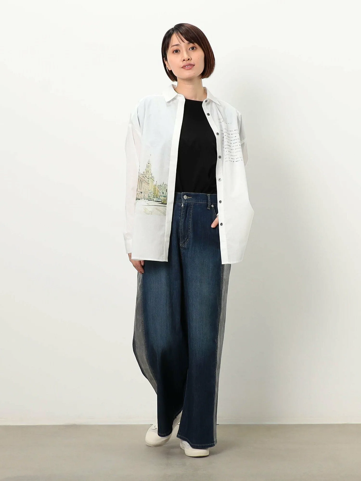 картинка Рубашка с пейзажным принтом (обычная) Nicole White, 28 Off-white от магазина Одежда+