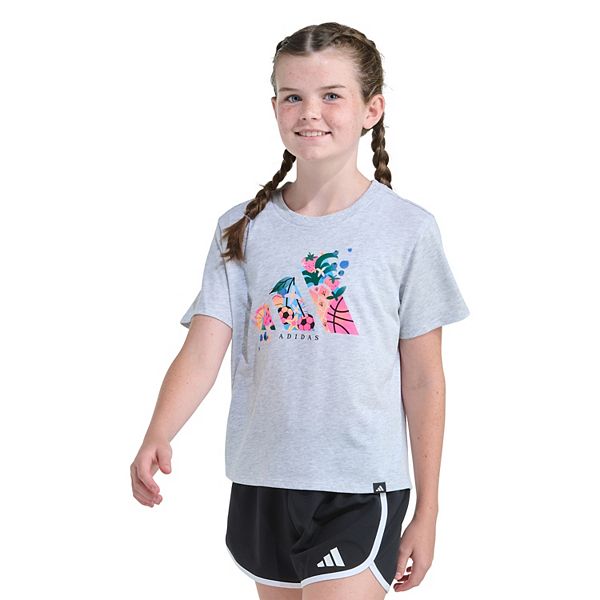 картинка Детская футболка с принтом Girls 7-16 Adidas, Light Gray от магазина Одежда+