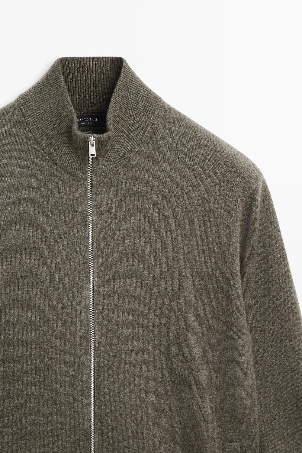 картинка Кардиган Massimo Dutti 100% Cashmere Zip-Up Knit, зеленоватый от магазина Одежда+