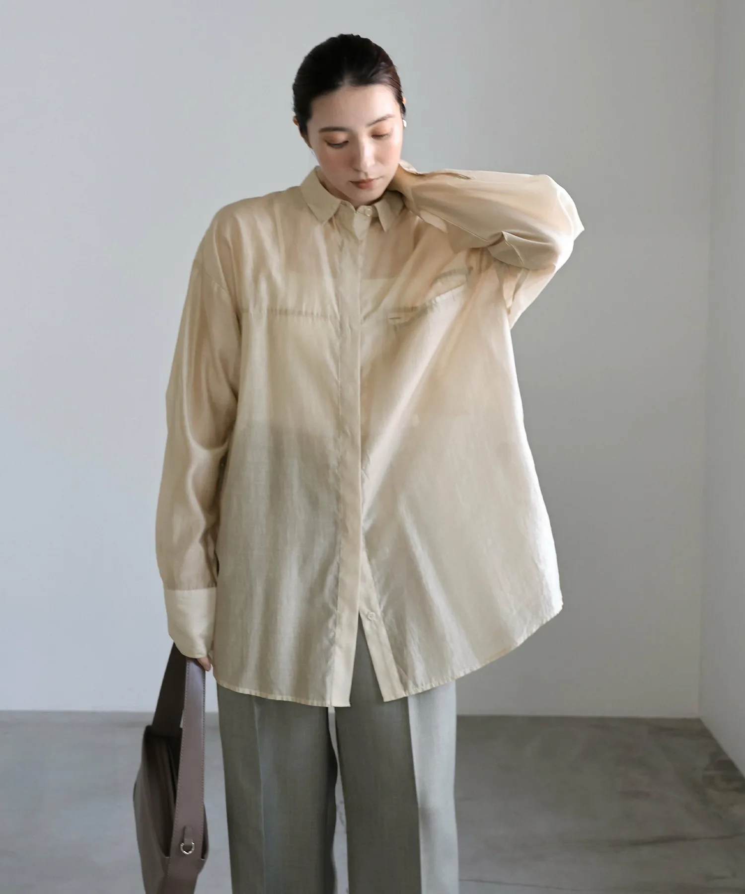 картинка Прозрачная рубашка оверсайз Select Moca, Beige-01 от магазина Одежда+