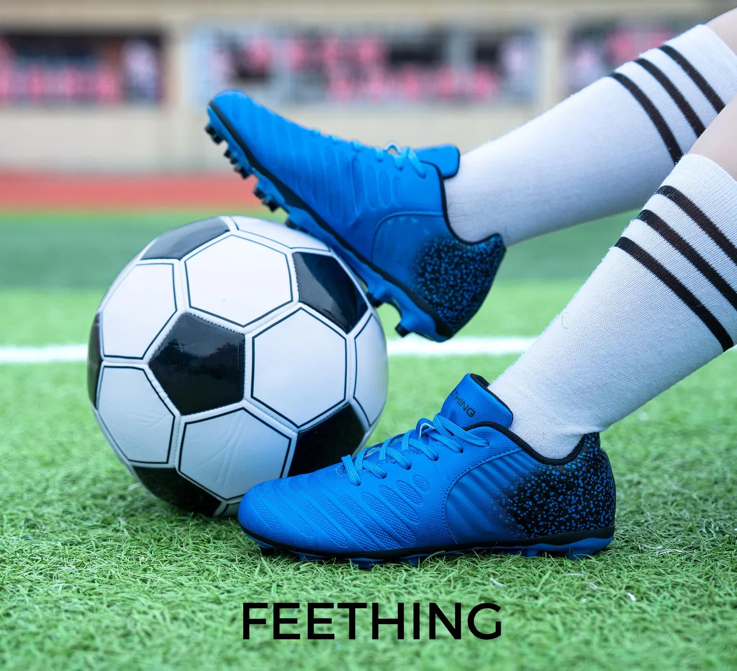 картинка Женские футбольные бутсы с шипами на шнуровке FEETHING, Blu от магазина Одежда+
