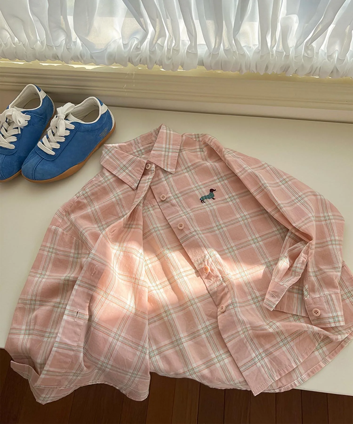 картинка Рубашка в свободную клетку Aimoha Kids, pink от магазина Одежда+