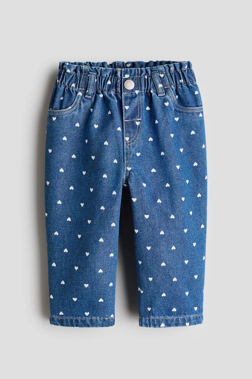 картинка Джинсы-«Бумажный мешок» с принтом H&M, Denimblau/Herzen от магазина Одежда+