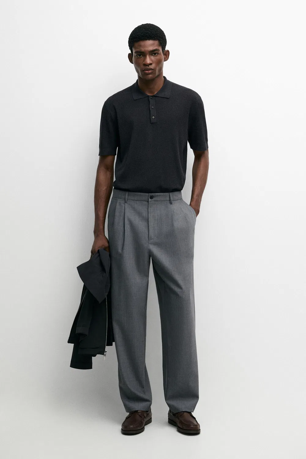картинка Поло-рубашка Massimo Dutti 100% Cotton Button-collar, угольно-серый от магазина Одежда+