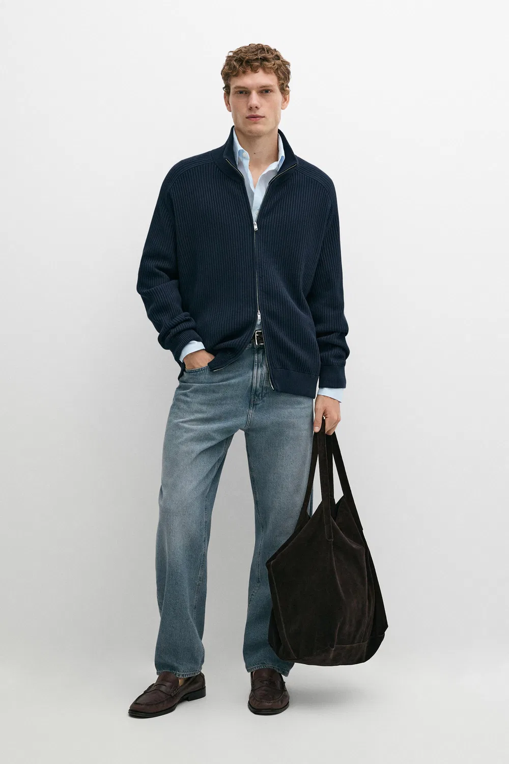картинка Кардиган Massimo Dutti 100% Cotton Ribbed Knit, темно-синий от магазина Одежда+