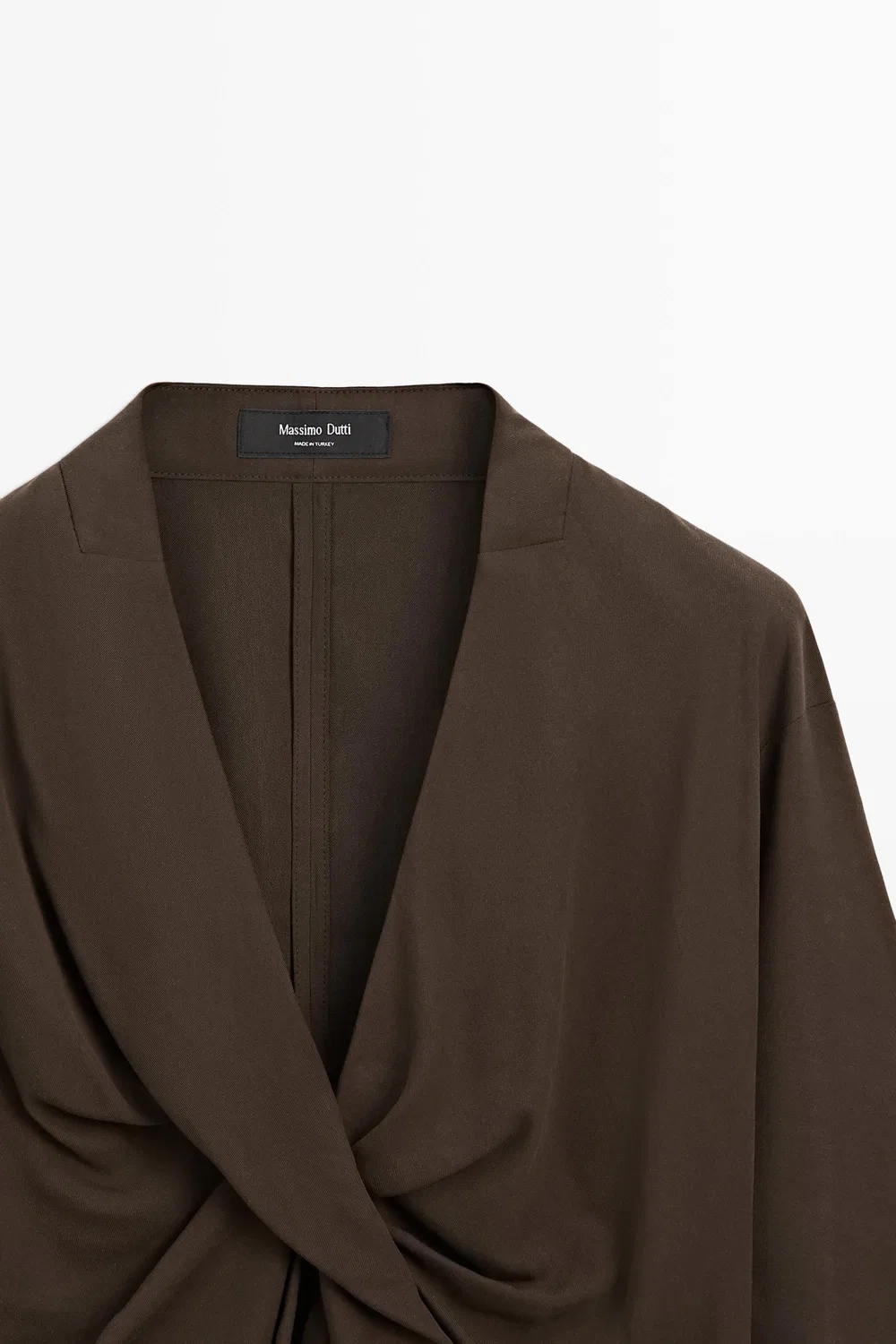 картинка Блузка Massimo Dutti, струящаяся, с драпировкой, коричневая от магазина Одежда+