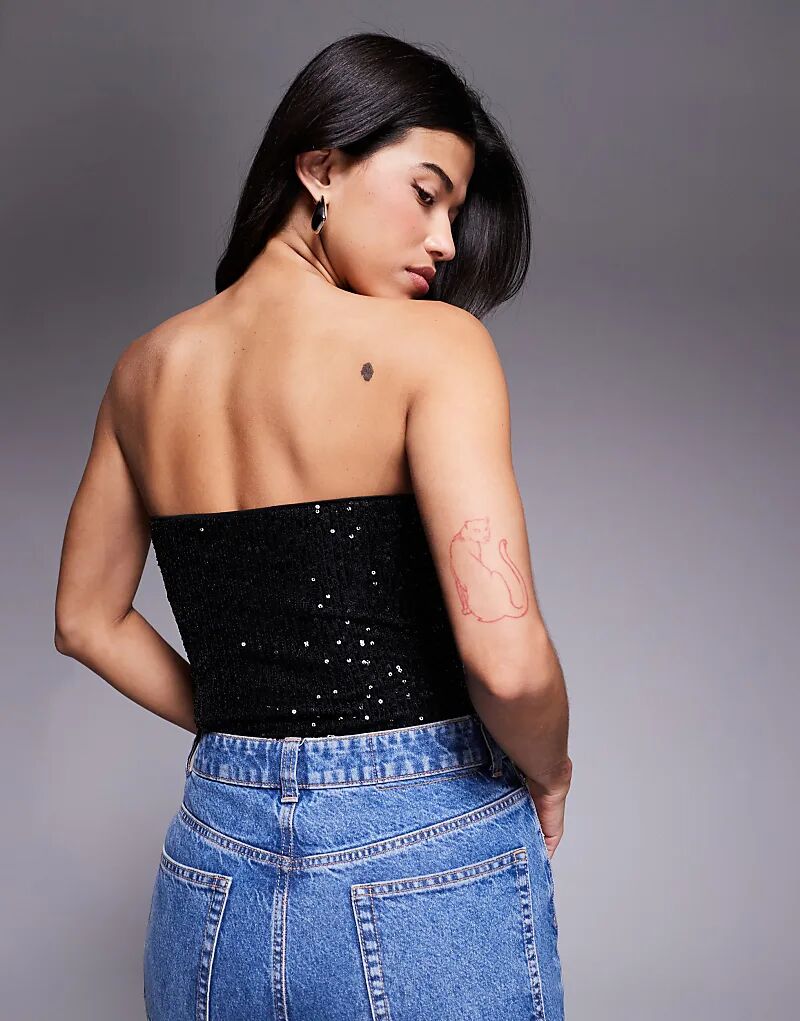 картинка Боди-бандо ASOS DESIGN черного цвета с пайетками от магазина Одежда+