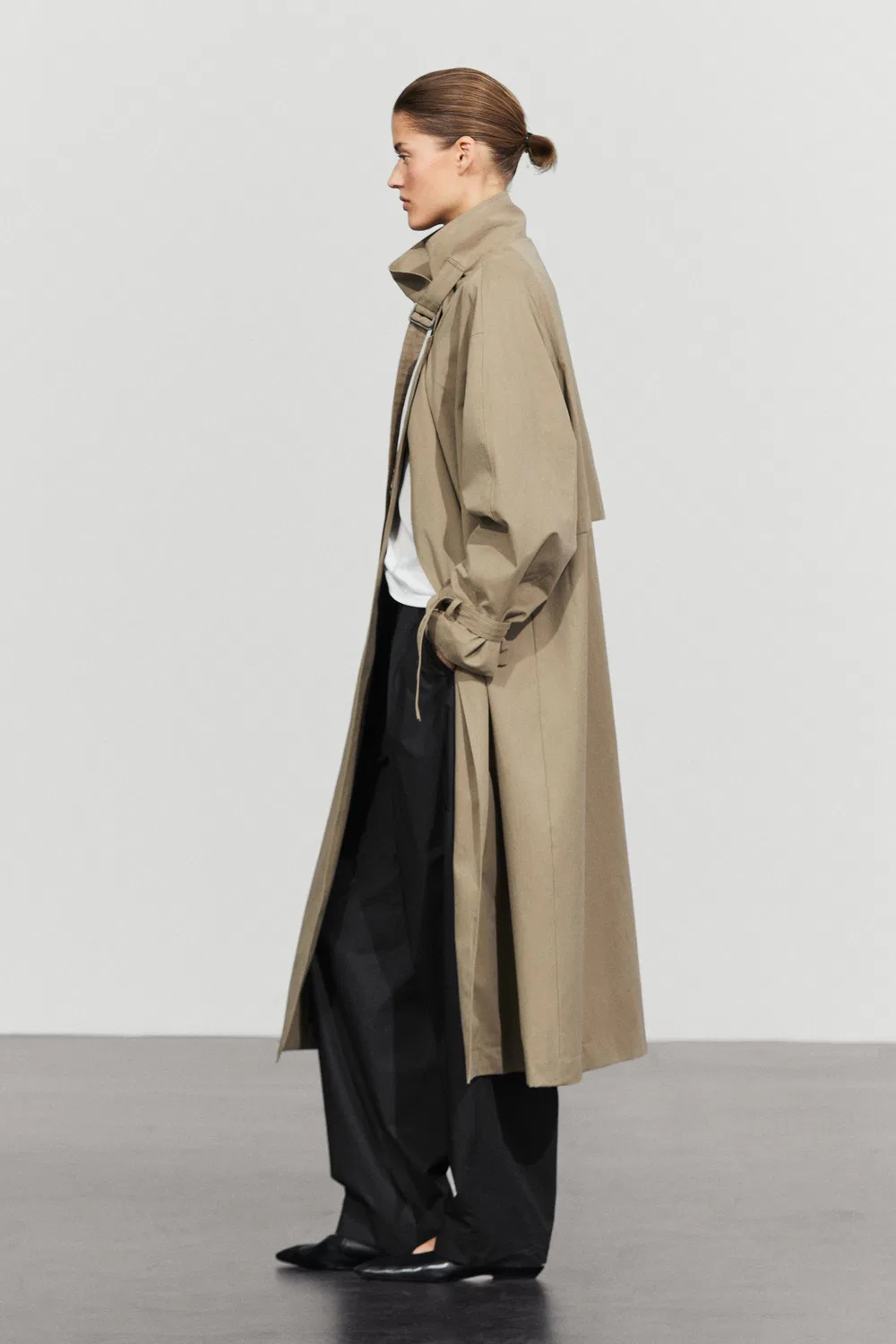 картинка Длинный тренч Massimo Dutti Coat With Buckle Detail, бежевый от магазина Одежда+