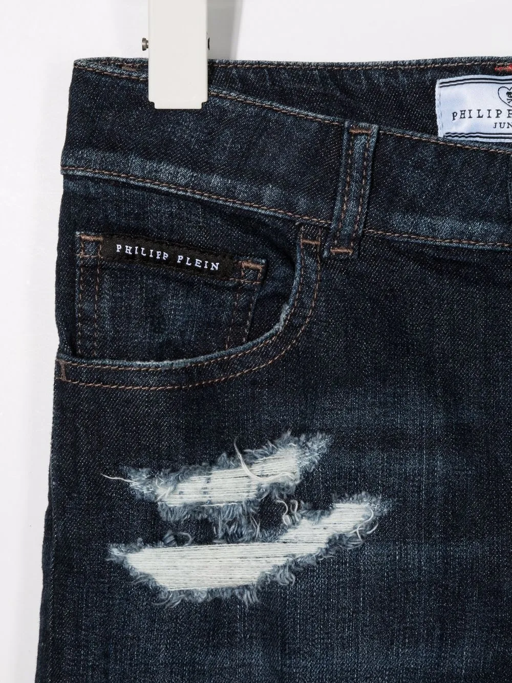 картинка Узкие джинсы с эффектом потертости Philipp Plein Junior, синий от магазина Одежда+