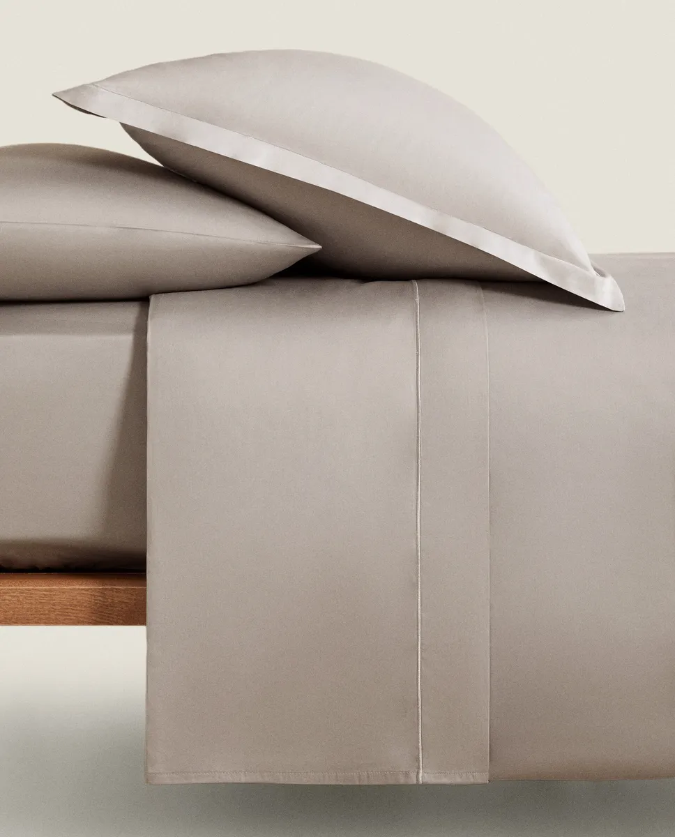 картинка (300 нитей) пододеяльник из сатина Zara Home, бежевый от магазина Одежда+
