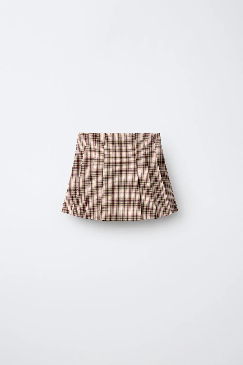 картинка Плиссированная юбка в клетку с пуговицами. ZARA, Ecru/Maroon от магазина Одежда+