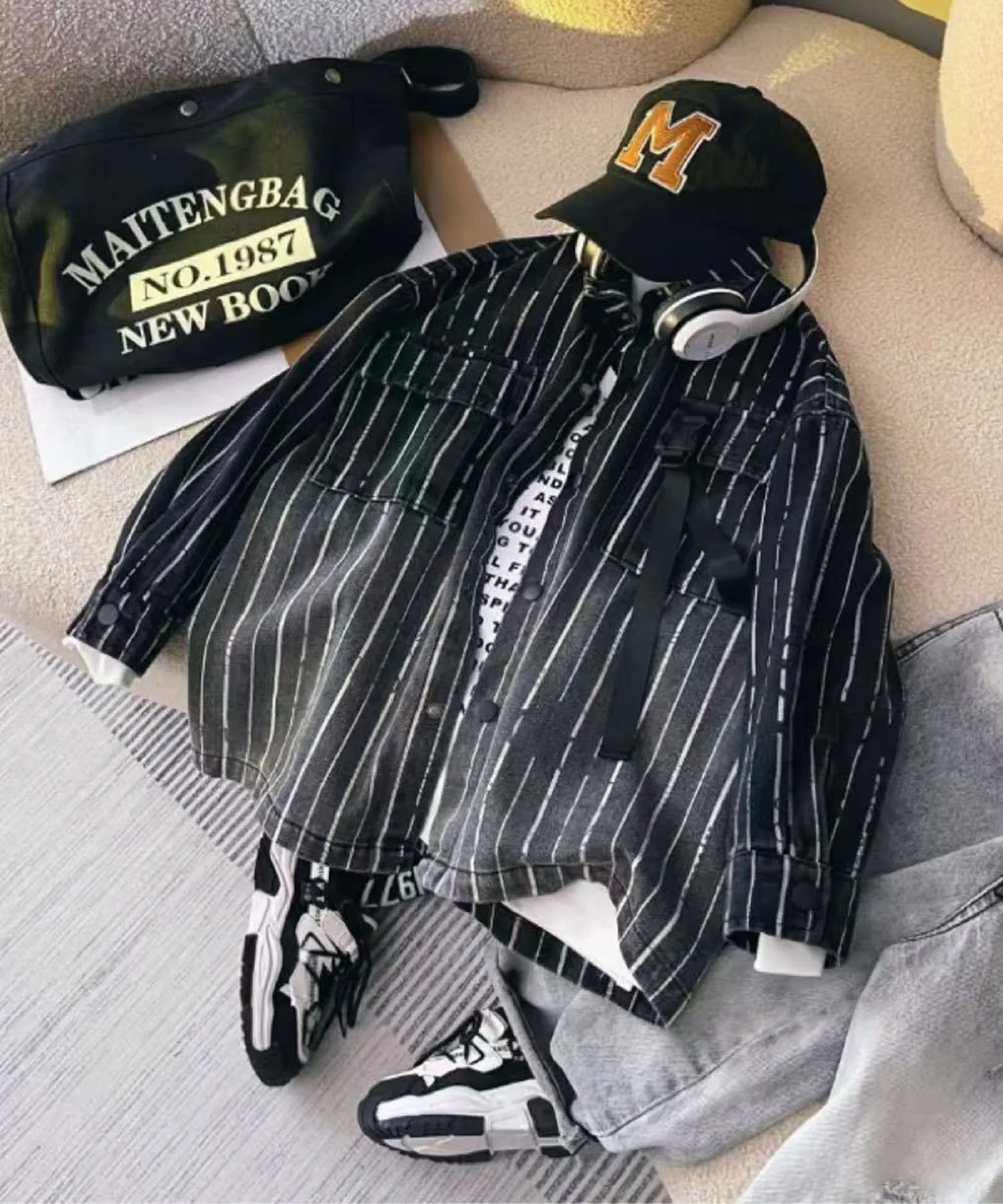 картинка Детская черная полосатая рубашка [aimoha-KIDS-] Aimoha Kids, black от магазина Одежда+