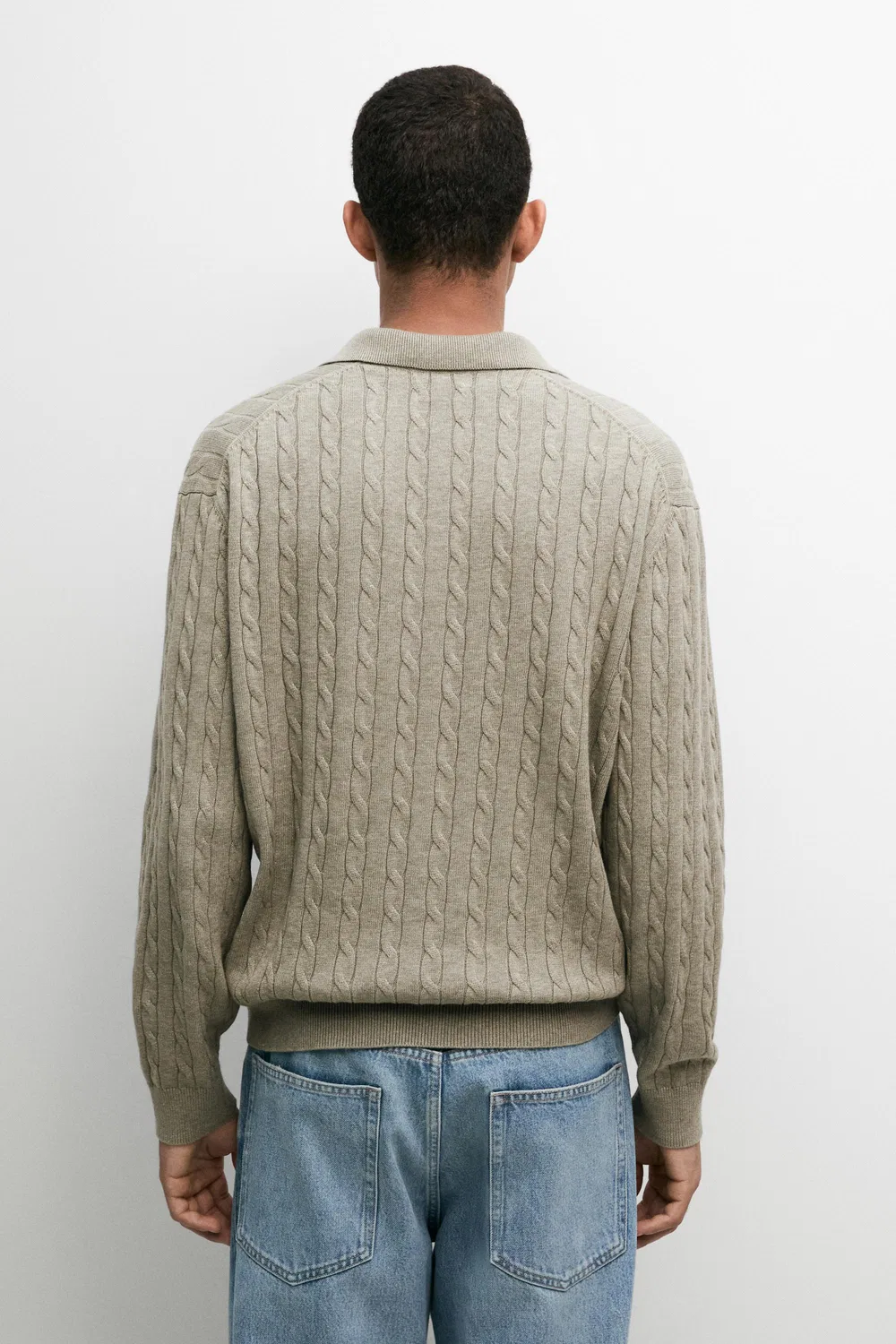 картинка Поло-свитер Massimo Dutti 100% Cotton Cable-knit, серовато-зеленый от магазина Одежда+