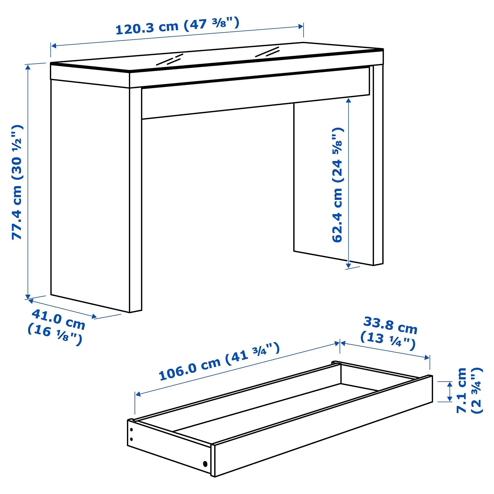 картинка Туалетный столик IKEA Malm, 120x41 см, белый от магазина Одежда+