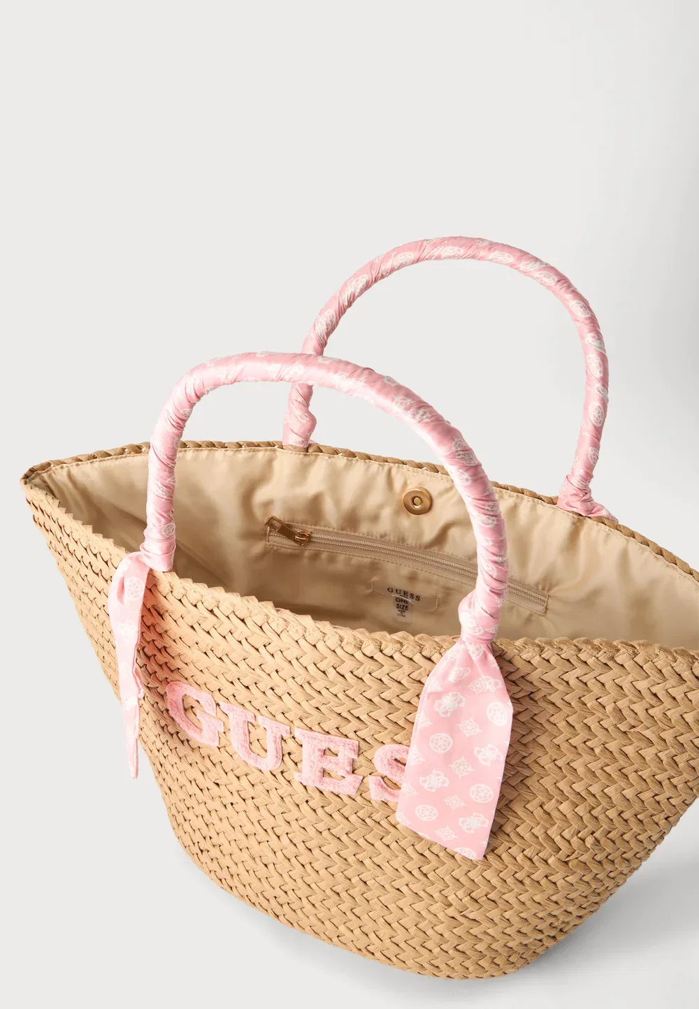 картинка Соломенная пляжная сумка Guess, Beige/Light Pink от магазина Одежда+