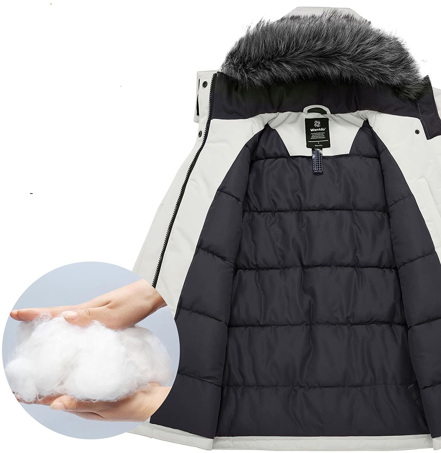 картинка Парка Wantdo Waterproof Hooded Faux Fur, серовато-белый от магазина Одежда+