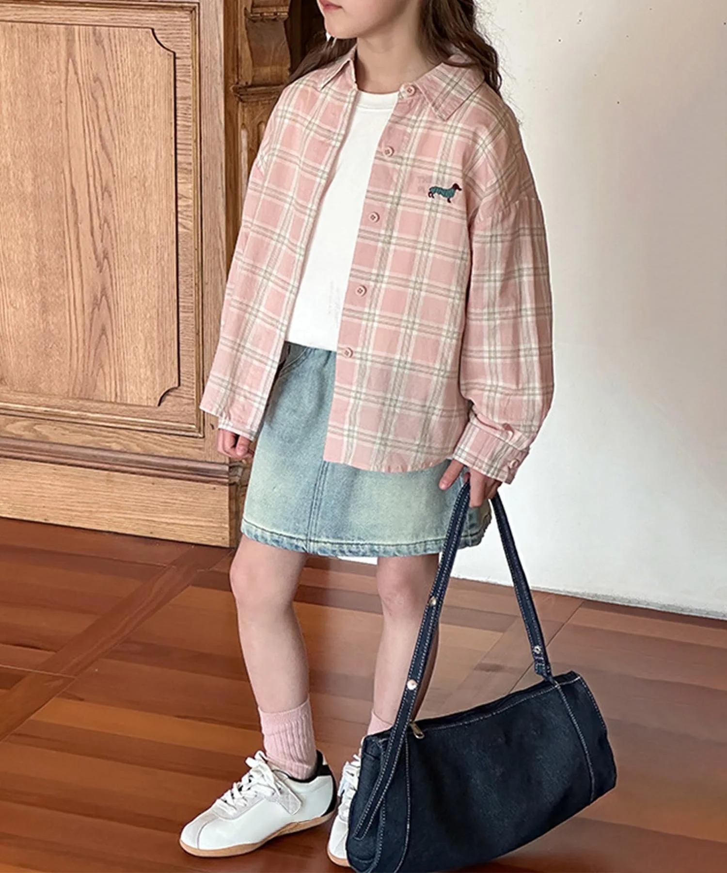 картинка Рубашка в свободную клетку Aimoha Kids, pink от магазина Одежда+