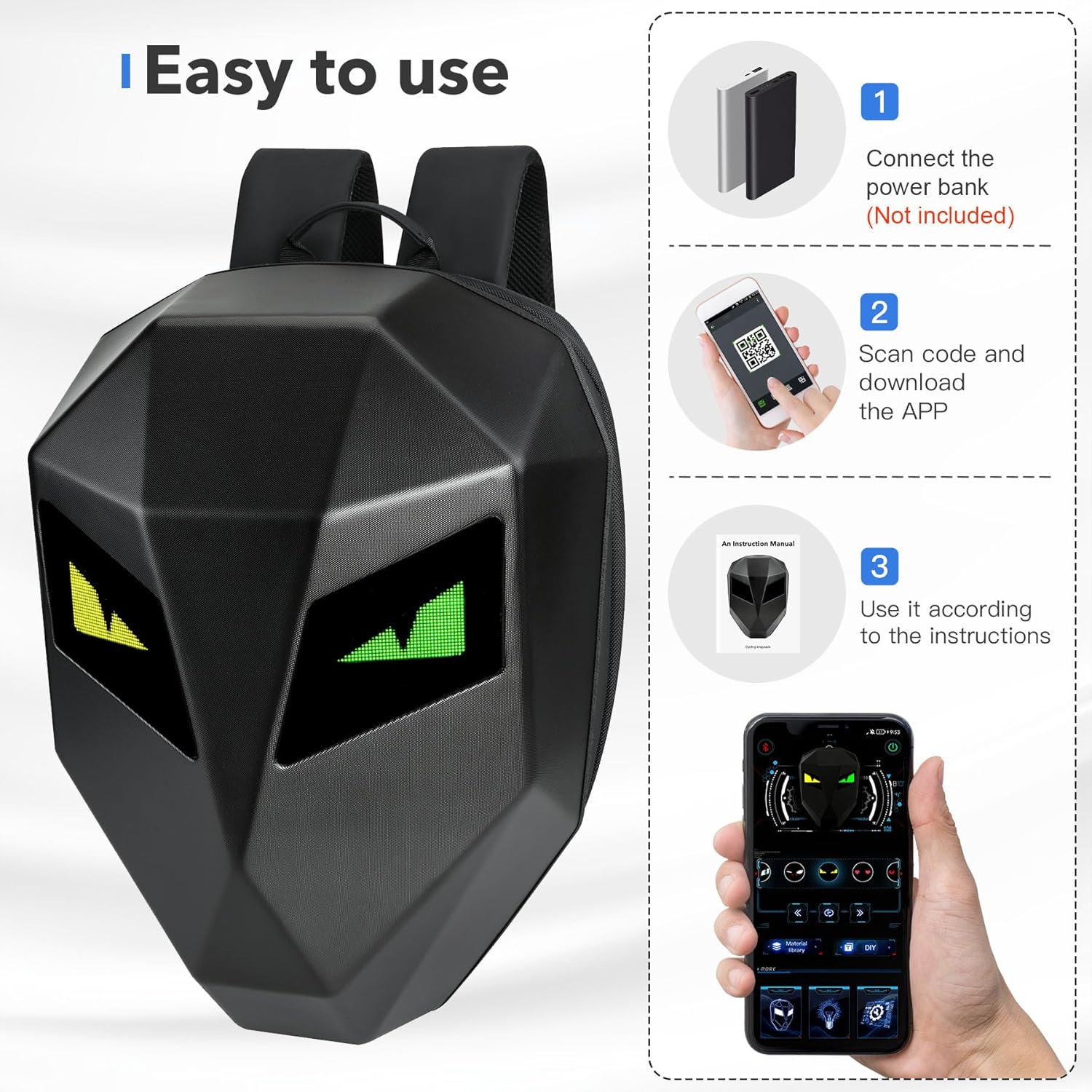 картинка Мотоциклетный LED-рюкзак Dabashan, 30 л, чёрный от магазина Одежда+