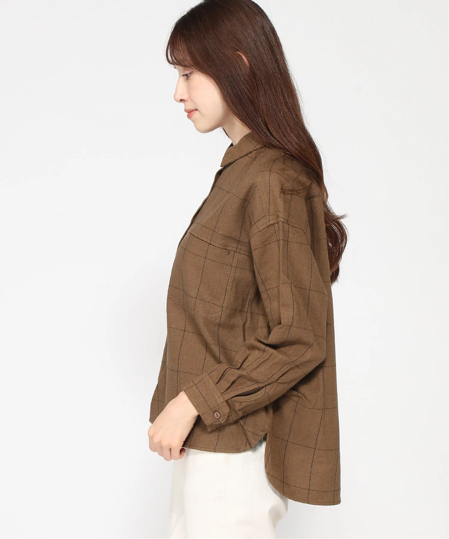 картинка Хлопковая рабочая рубашка-кимо широкого кроя Kermu, Brown check от магазина Одежда+
