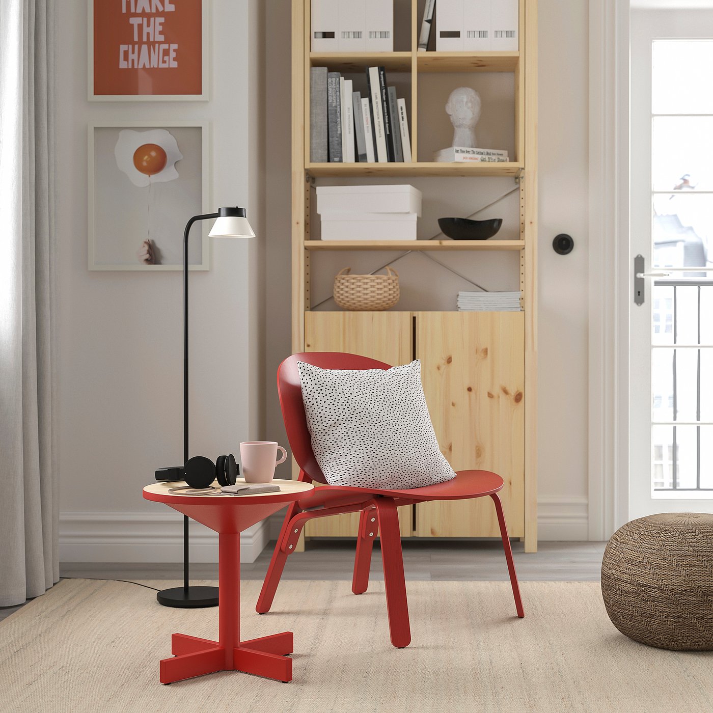 картинка Кофейный столик, сосновый шпон/светло-красный IKEA Grimsarbo от магазина Одежда+