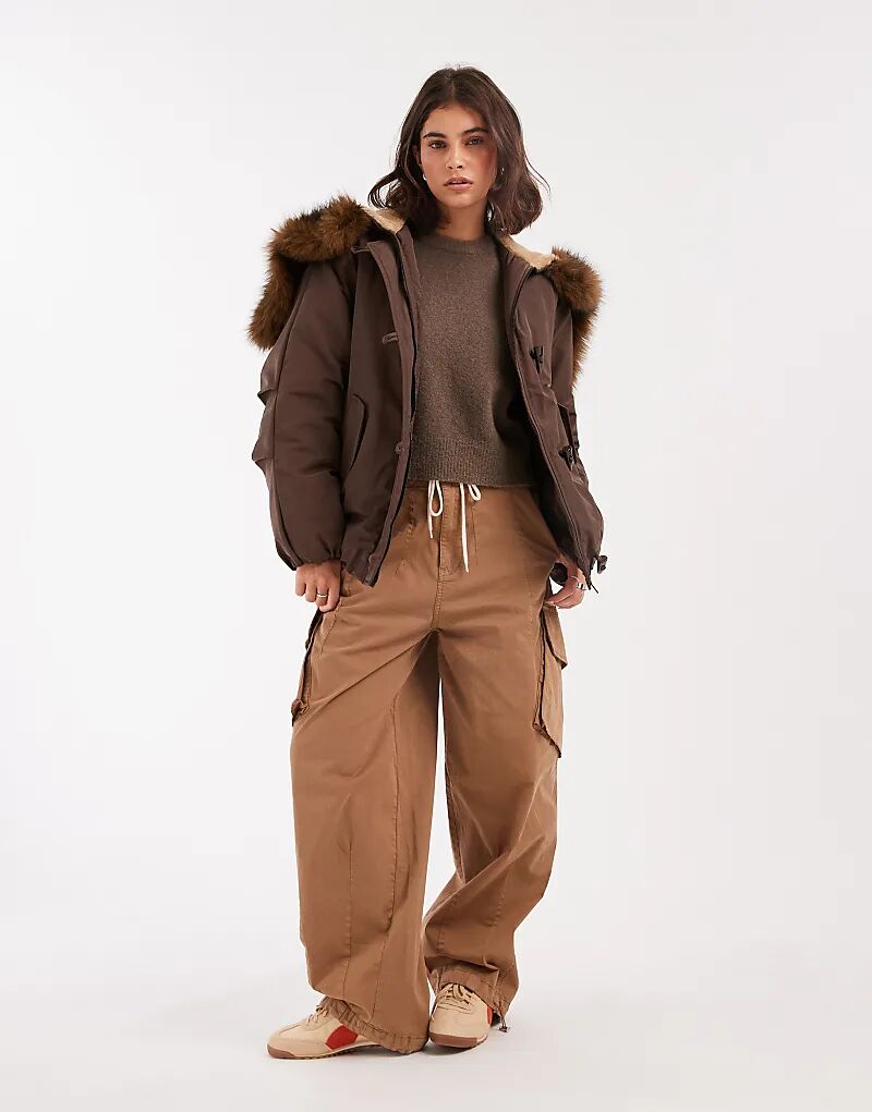 картинка Парка-бомбер ASOS DESIGN с застежкой-молнией коричневого цвета от магазина Одежда+