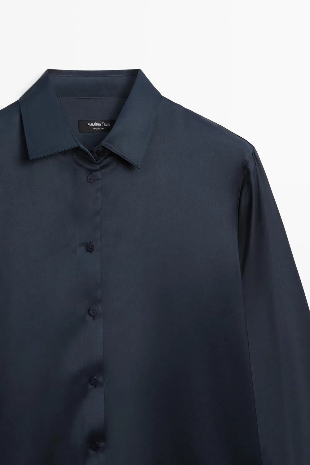 картинка Рубашка Massimo Dutti, атласная струящаяся блузка, темно-синий от магазина Одежда+