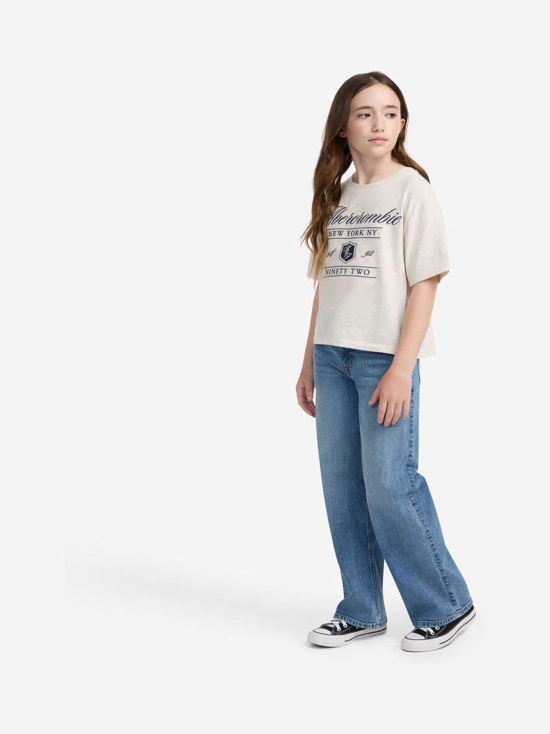 картинка Джинсы с высокой посадкой, широкие штанины Abercrombie & Fitch, синий от магазина Одежда+